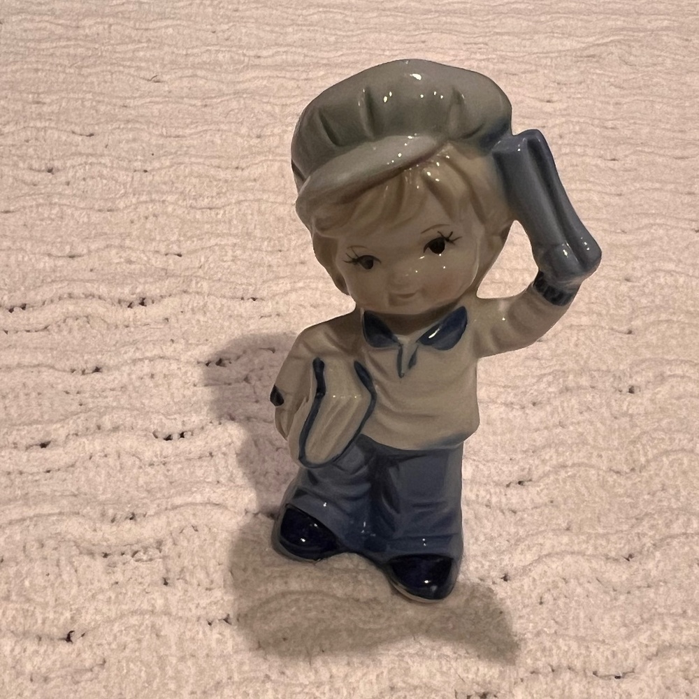 Vintage Blond Boy Figurine Throwing a Newspaper